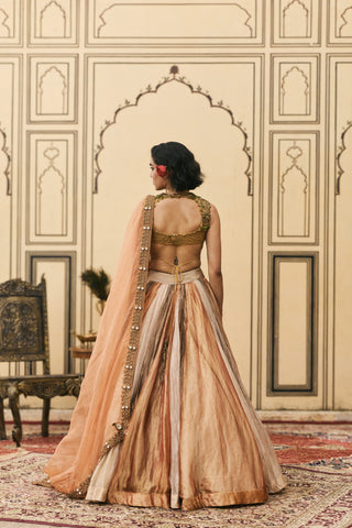 Lehenga Set for Indian Wedding - Multicolor Polki Rangbahar Tissue Brocade Lehenga Set by Itrh at Mrs. G