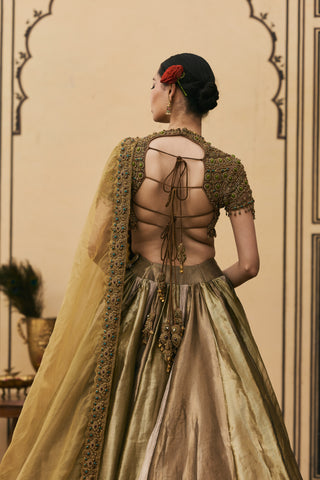 Lehenga Set for Indian Wedding - Gold Polki Rangoli Tissue Brocade Lehenga Set by Itrh at Mrs. G