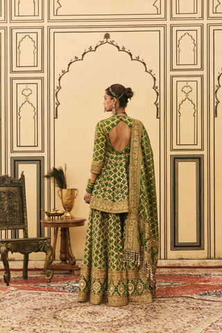 Sharara Set for Indian Wedding - Green Polki Hara Bandhej Sharara Set by Itrh at Mrs. G
