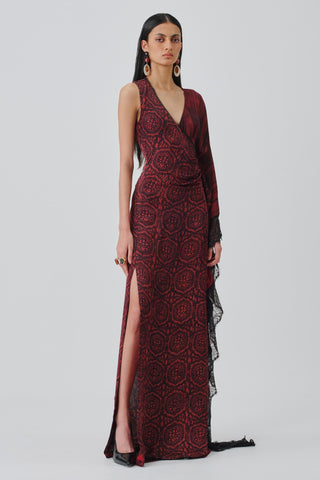 Ajrakh Dress Contemporary Wear – Red Rhea by Aroka
