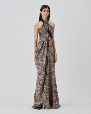 Halter Gown Contemporary Wear – Beige Aveline by Aroka