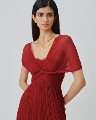 Red Ruched Gown Contemporary Wear – Scarlet Muse by Aroka