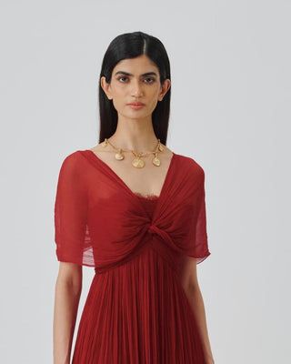 Red Ruched Gown Contemporary Wear – Scarlet Muse by Aroka