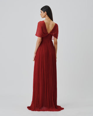 Red Ruched Gown Contemporary Wear – Scarlet Muse by Aroka