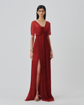Red Ruched Gown Contemporary Wear – Scarlet Muse by Aroka