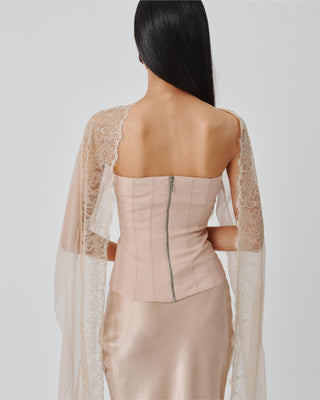 Corset Top Contemporary Wear – Beige Soft Veil by Aroka