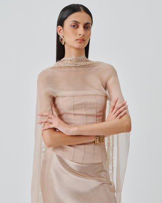 Corset Top Contemporary Wear – Beige Soft Veil by Aroka