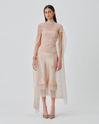 Corset Top Contemporary Wear – Beige Soft Veil by Aroka