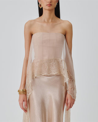 Corset Top Contemporary Wear – Beige Soft Veil by Aroka