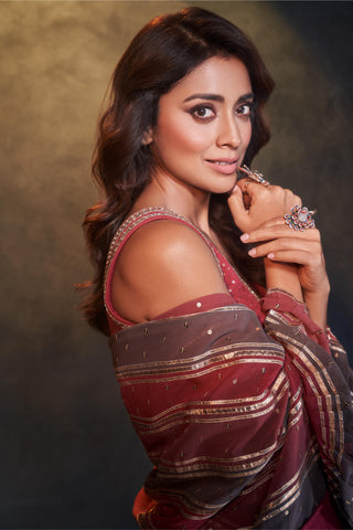 Saree for Wedding Reception – Gray Multicolor Gota Pre-Draped by Vvani By Vani Vats