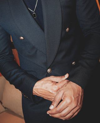 Blue classic shawl lapel double-breasted tuxedo set