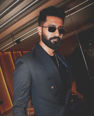 Blue classic shawl lapel double-breasted tuxedo set