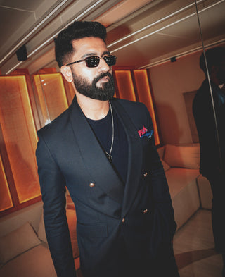 Blue classic shawl lapel double-breasted tuxedo set