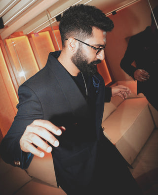 Blue classic shawl lapel double-breasted tuxedo set