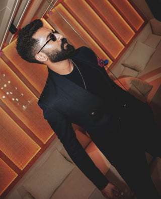 Blue classic shawl lapel double-breasted tuxedo set