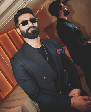 Blue classic shawl lapel double-breasted tuxedo set