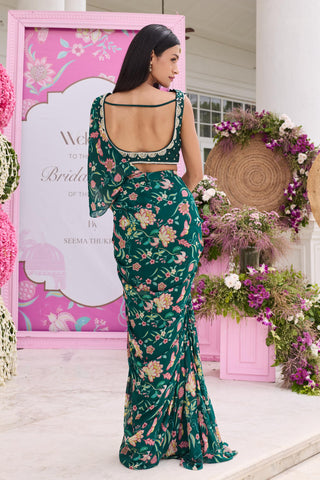 Draped saree set Indian Wedding Green Ashvi by Seema Thukral