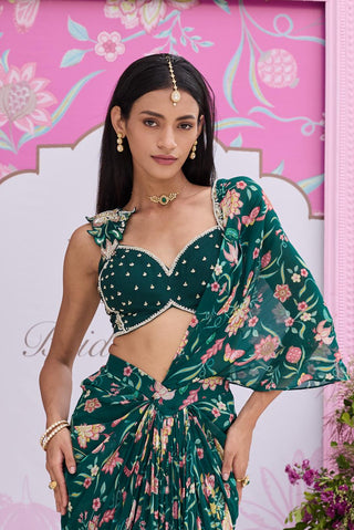 Draped saree set Indian Wedding Green Ashvi by Seema Thukral