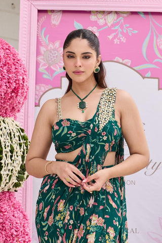 Pre stitched saree Indian Wedding Green Kajal by Seema Thukral