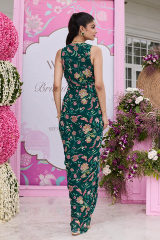Draped dress Contemporary Wear Green Devvaki by Seema Thukral