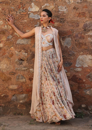 Kaira blush pink printed lehenga and cape set