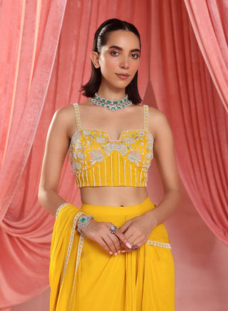 Nina mustard yellow draped skirt and blouse