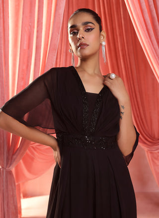 Elnora black draped pleated jumpsuit