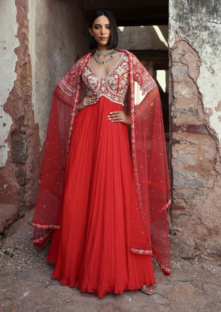 Ishika coral pink embellished anarkali and dupatta