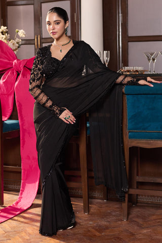 Pre draped saree Indian Wedding – Black Tina by Seema Thukral