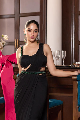 Pre draped saree Indian Wedding – Black Anahat by Seema Thukral