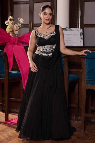 Pre draped saree Indian Wedding – Black Sanjana by Seema Thukral