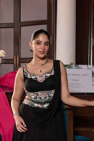 Pre draped saree Indian Wedding – Black Sanjana by Seema Thukral