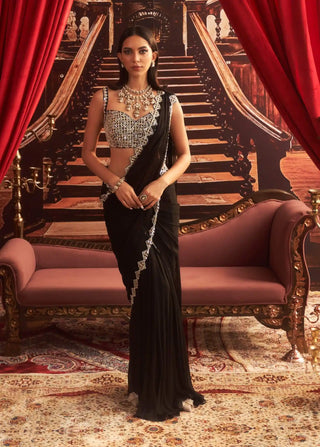 Shantipriya black embellished choli and pre-draped saree