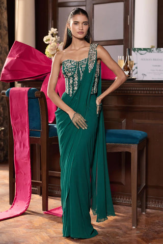 Draped saree Indian Wedding – Green Bhumika by Seema Thukral