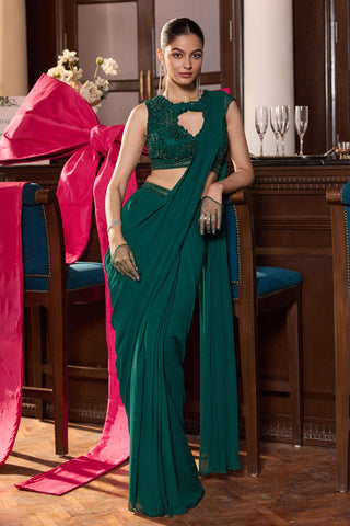 Draped saree Indian Wedding – Green Sakshi by Seema Thukral