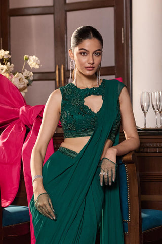 Draped saree Indian Wedding – Green Sakshi by Seema Thukral