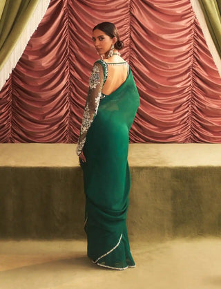 Embellished Choli with Emerald Green Organza Saree – Seema Thukral