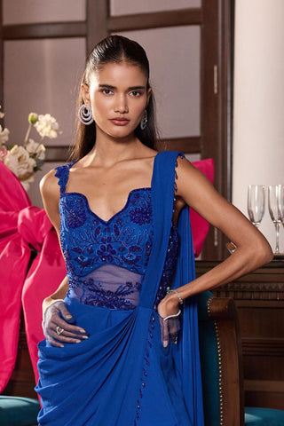 Organza saree Indian Wedding – Blue Ayushi by Seema Thukral