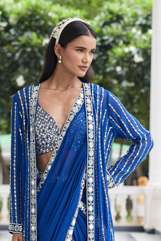 Pre draped saree Indian Wedding Blue Alaya by Seema Thukral