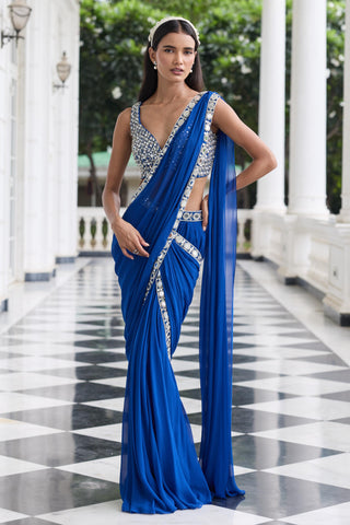 Blue saree set Indian Wedding Parul by Seema Thukral