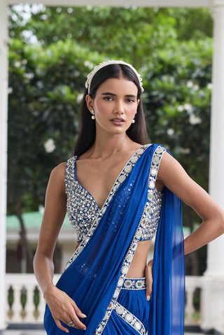 Blue saree set Indian Wedding Parul by Seema Thukral