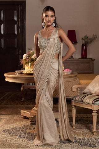 Gold saree set Indian Wedding Shagun by Seema Thukral