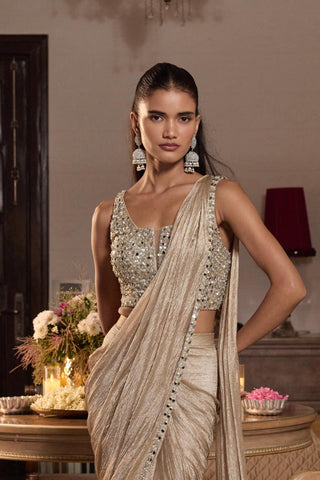 Gold saree set Indian Wedding Shagun by Seema Thukral