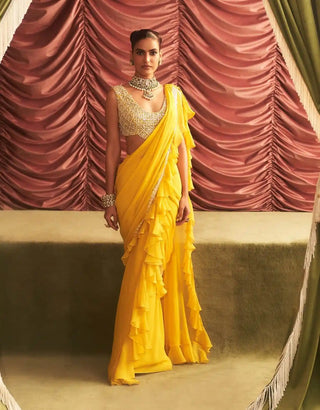 Ruffle Saree for Weddings – Chitra Yellow Choli by Seema Thukral