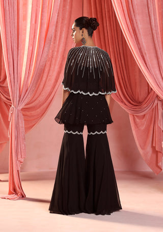 Noor black embellished cape and gharara set