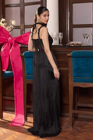 Evening gown with slit Indian Wedding – Black Prerna by Seema Thukral