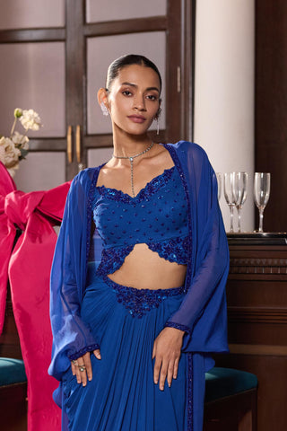 Cape lehenga set Indian Wedding – Blue Pragya by Seema Thukral