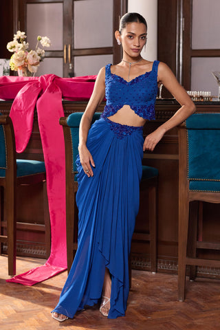 Draped skirt set Indian Wedding â€“ Blue Anania by Seema Thukral