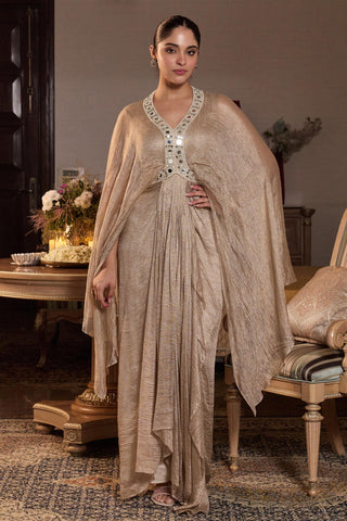 Draped dress Indian Wedding Gold Anaika by Seema Thukral