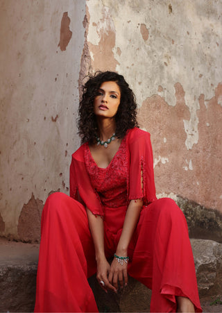 Niyati coral pink pleated jumpsuit - Niyati coral pink pleated jumpsuit - Seema Thukral - Available at Mrs. G